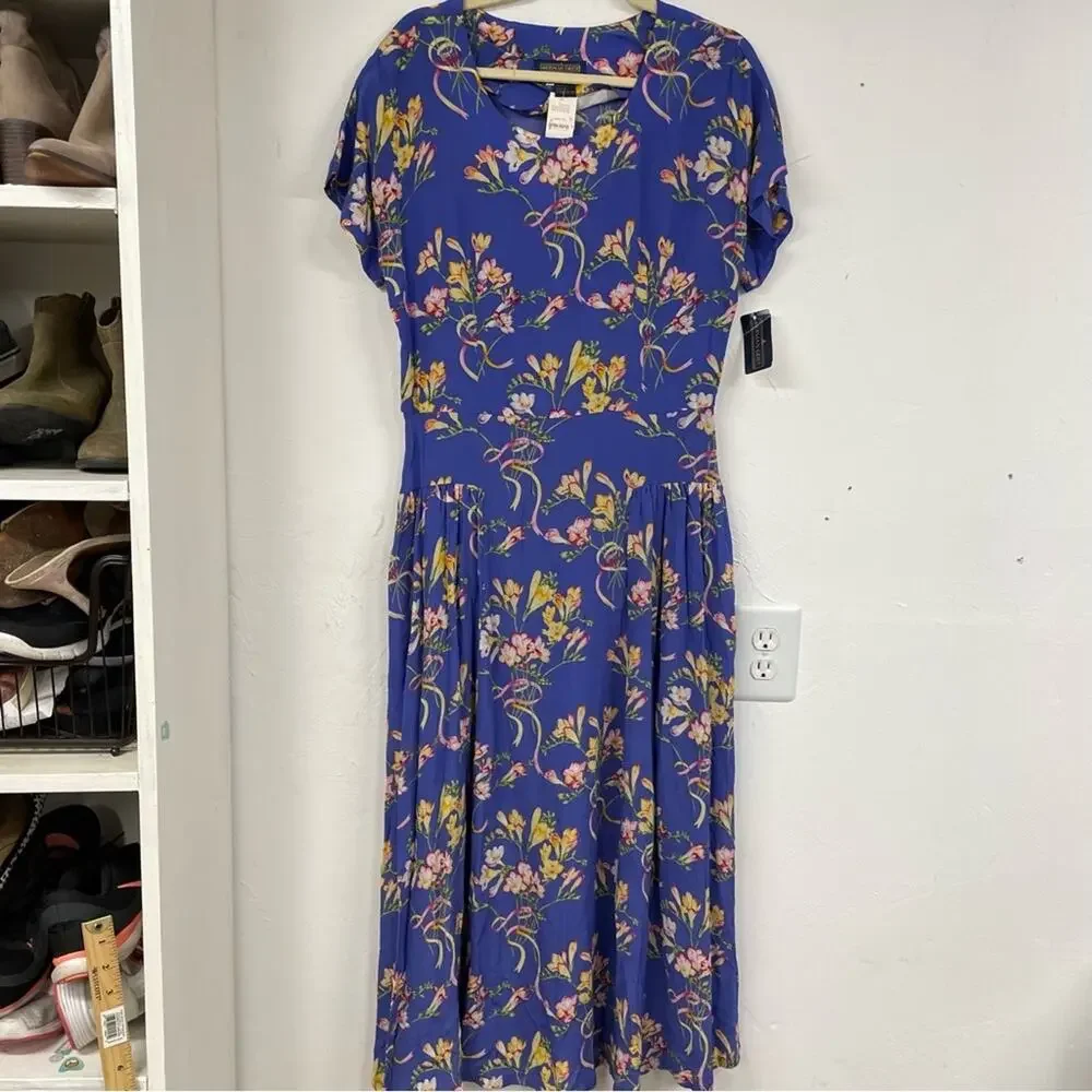 Vintage Herman Geist Blue Floral Print Blazer & Maxi Dress 2 Piece Matching Set